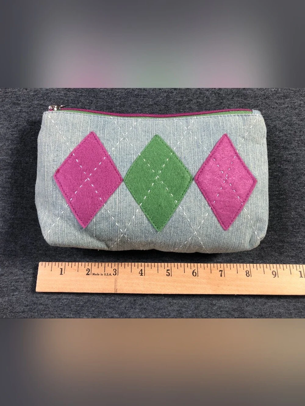 Women's Quilted Diamond Accent Pouch - Pink & Green